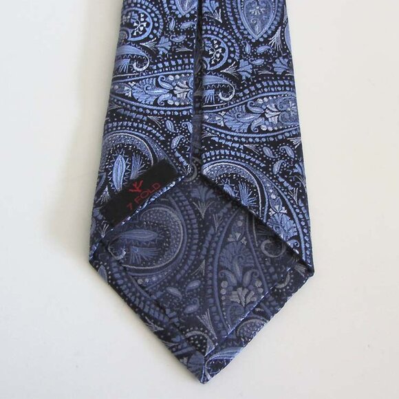ISAIA Napoli 7 Fold navy paisley pattern tie 100% silk Italy - Picture 5 of 6